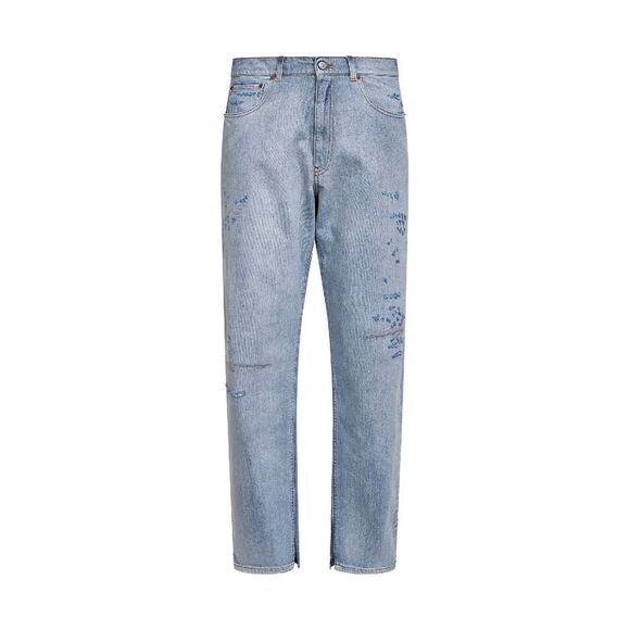 Mm6 Men Light Blue Cotton Denim Straight Jeans